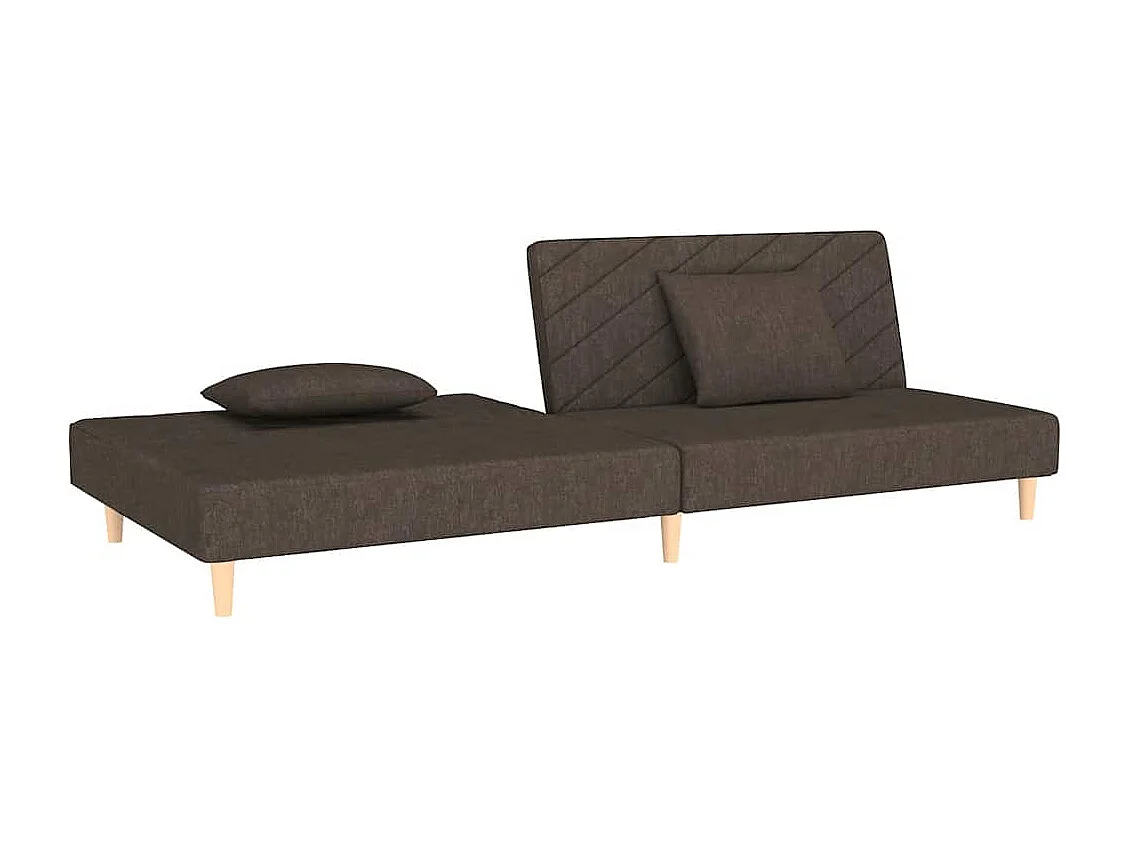 Divano letto a 2 posti con due cuscini in tessuto marrone
