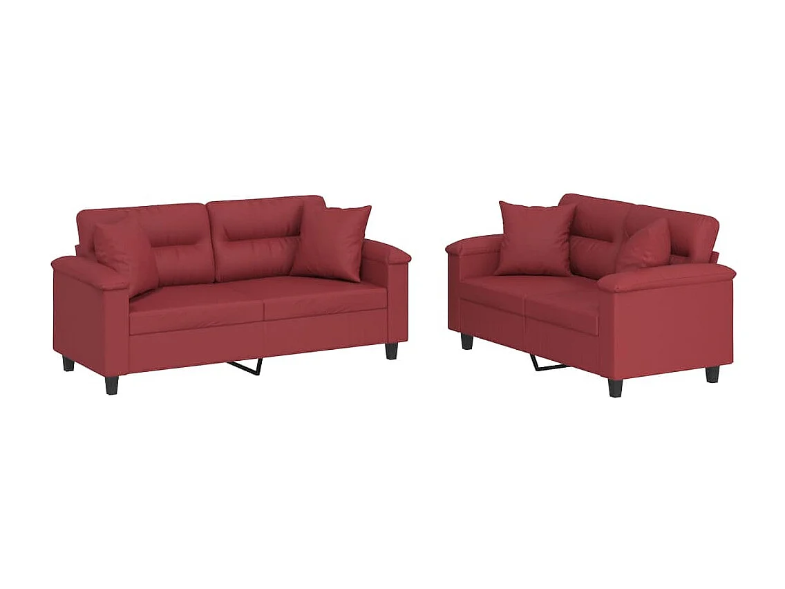 Set divano 2 pezzi e cuscini in similpelle rosso bordeaux