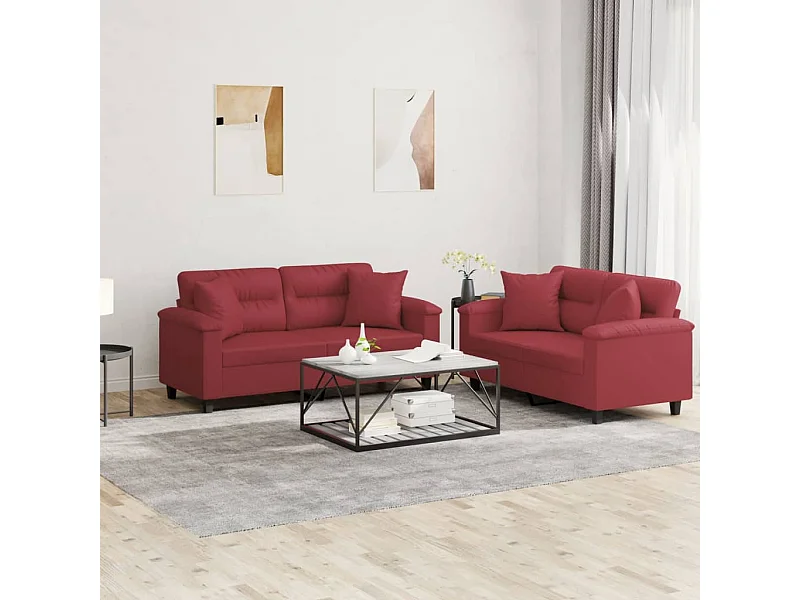 2-teiliges Sofaset und Kissen, burgunderrot, Kunstleder