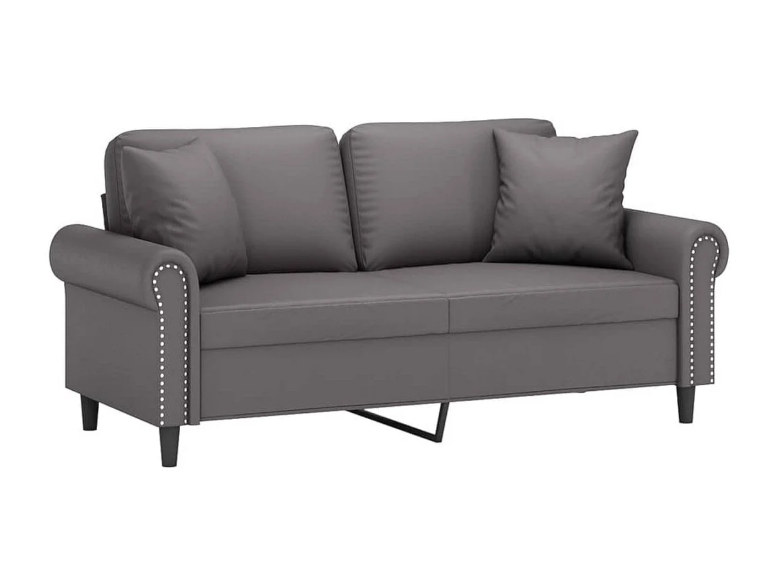 Canapé 2 places avec oreillers décoratifs gris 140cm similicuir