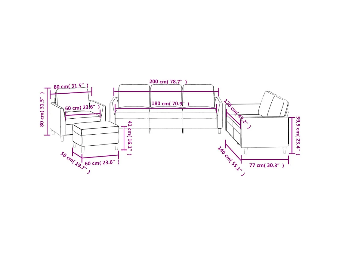 Ensemble de canapés 4 pcs et coussins Rouge bordeaux Similicuir