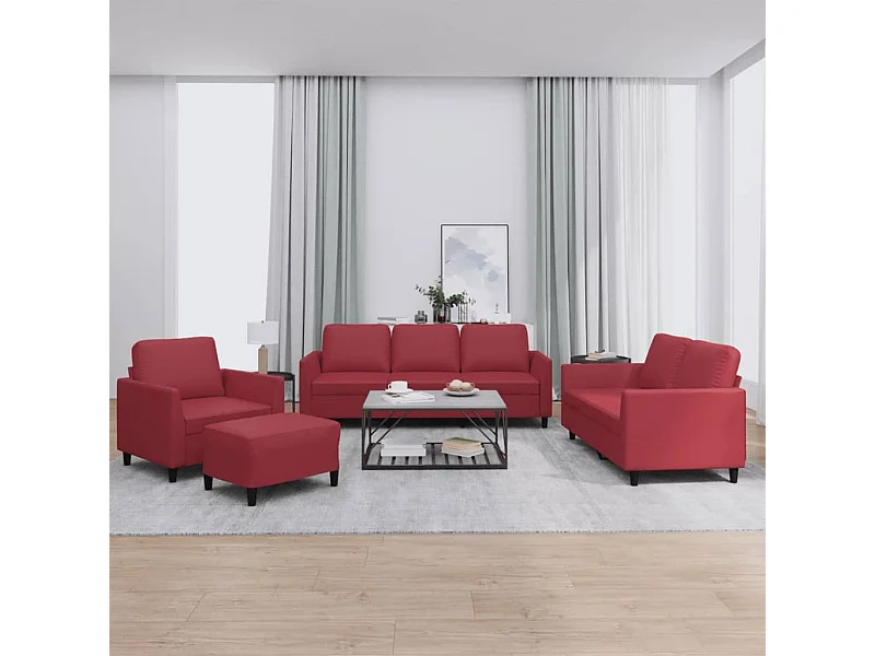 Ensemble de canapés 4 pcs et coussins Rouge bordeaux Similicuir