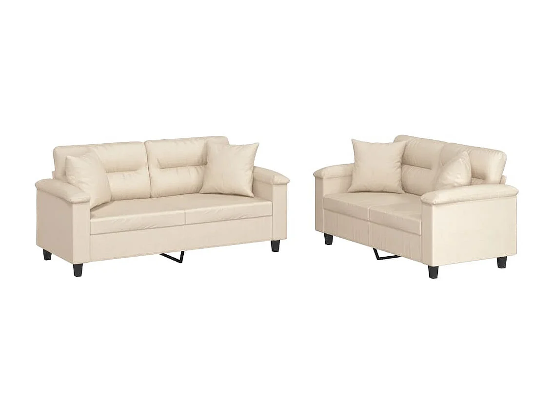 Set di 2 divani con cuscini in tessuto microfibra beige
