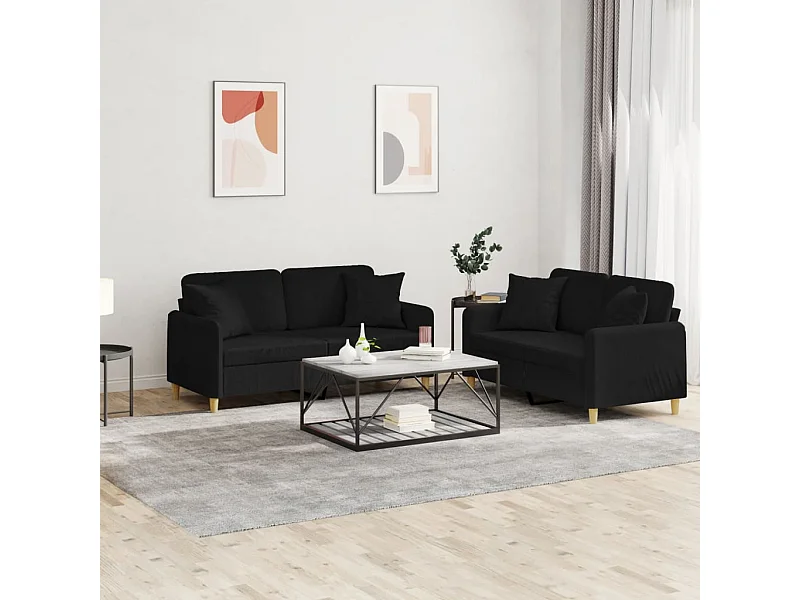 Conjunto de sofá de 2 piezas con cojines de tela negra