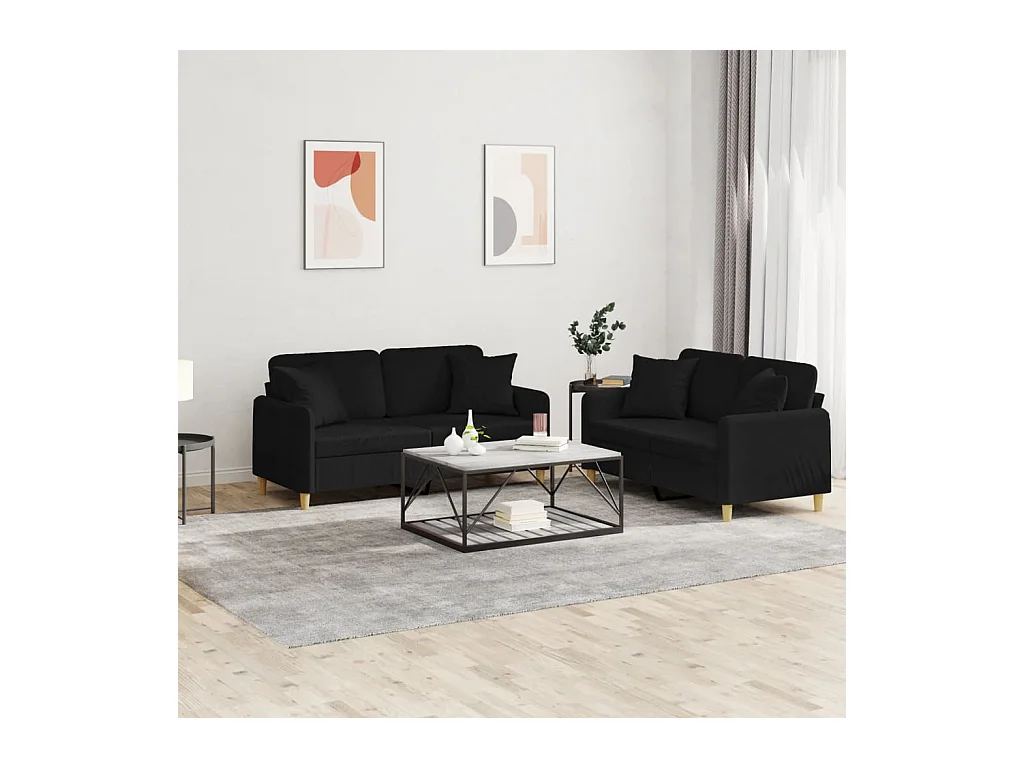 Set di 2 divani con cuscini in tessuto nero