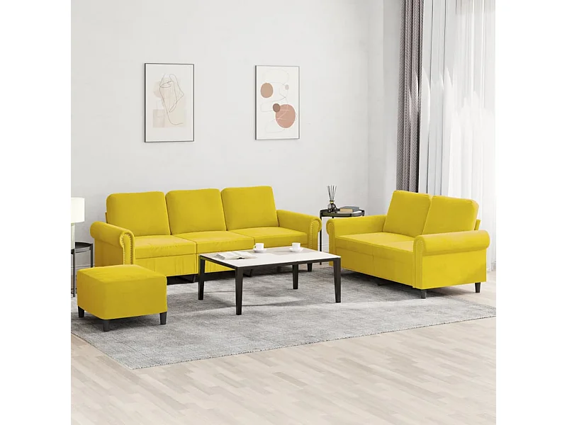 Set di 3 divani con cuscini in velluto giallo