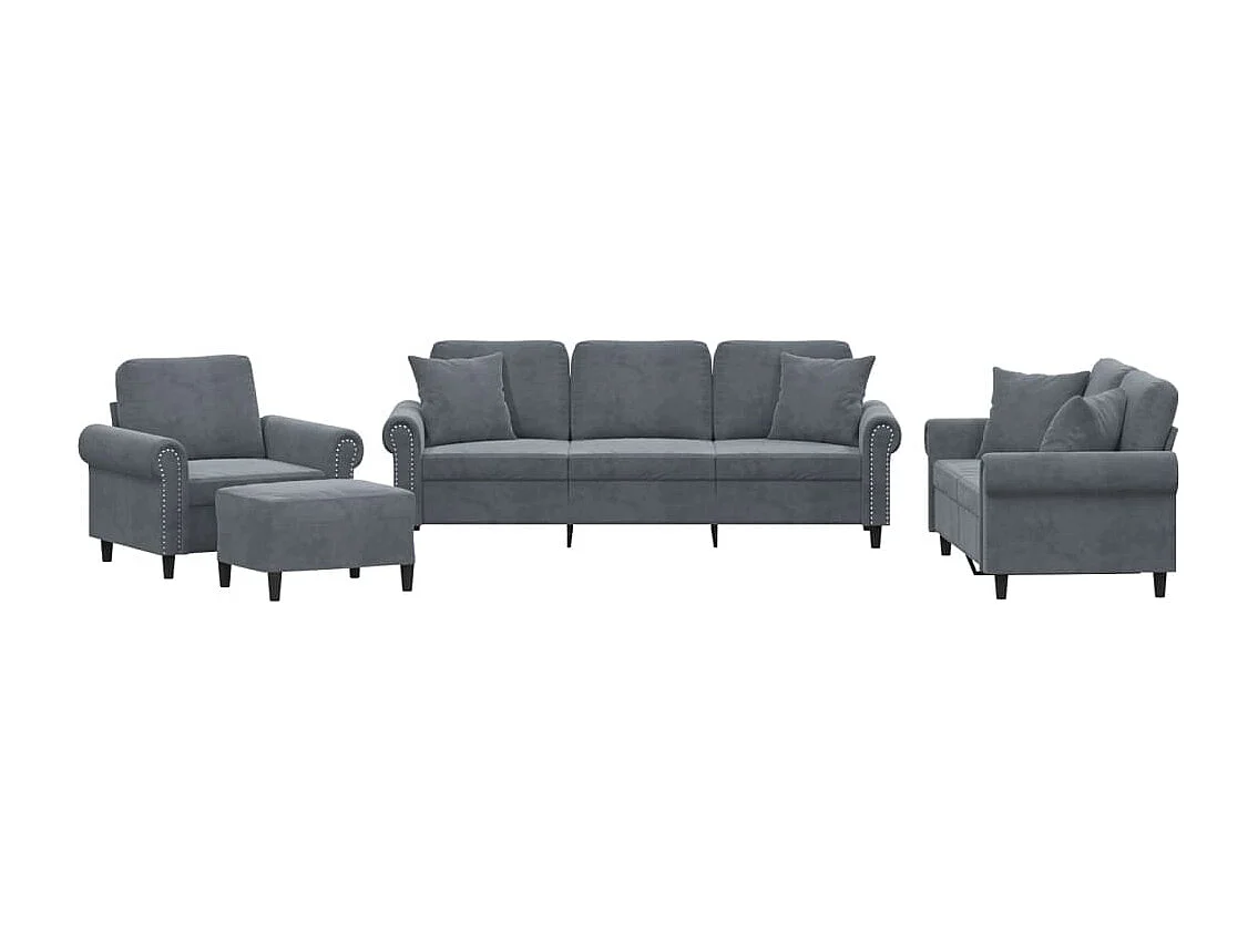 Ensemble de canapés 4 pcs avec coussins gris foncé velours
