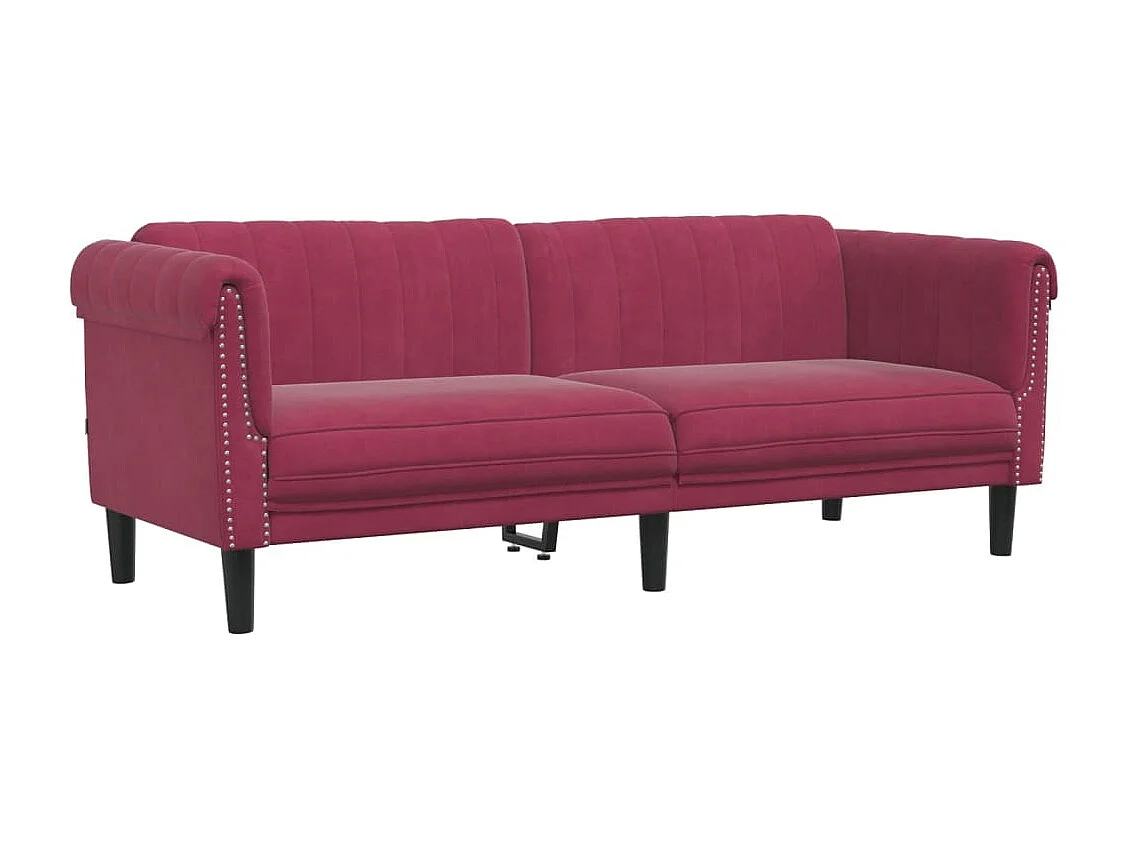 3-teiliges Sofaset, burgunderroter Samt