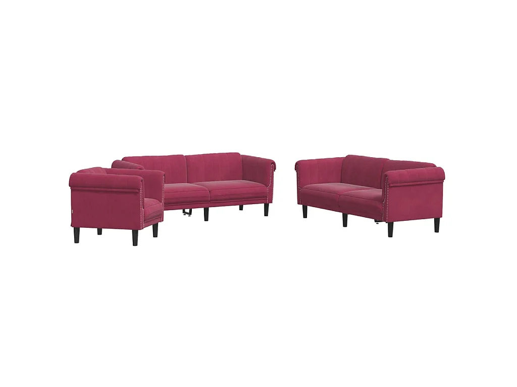 Ensemble de canapés 3 pcs rouge bordeaux velours