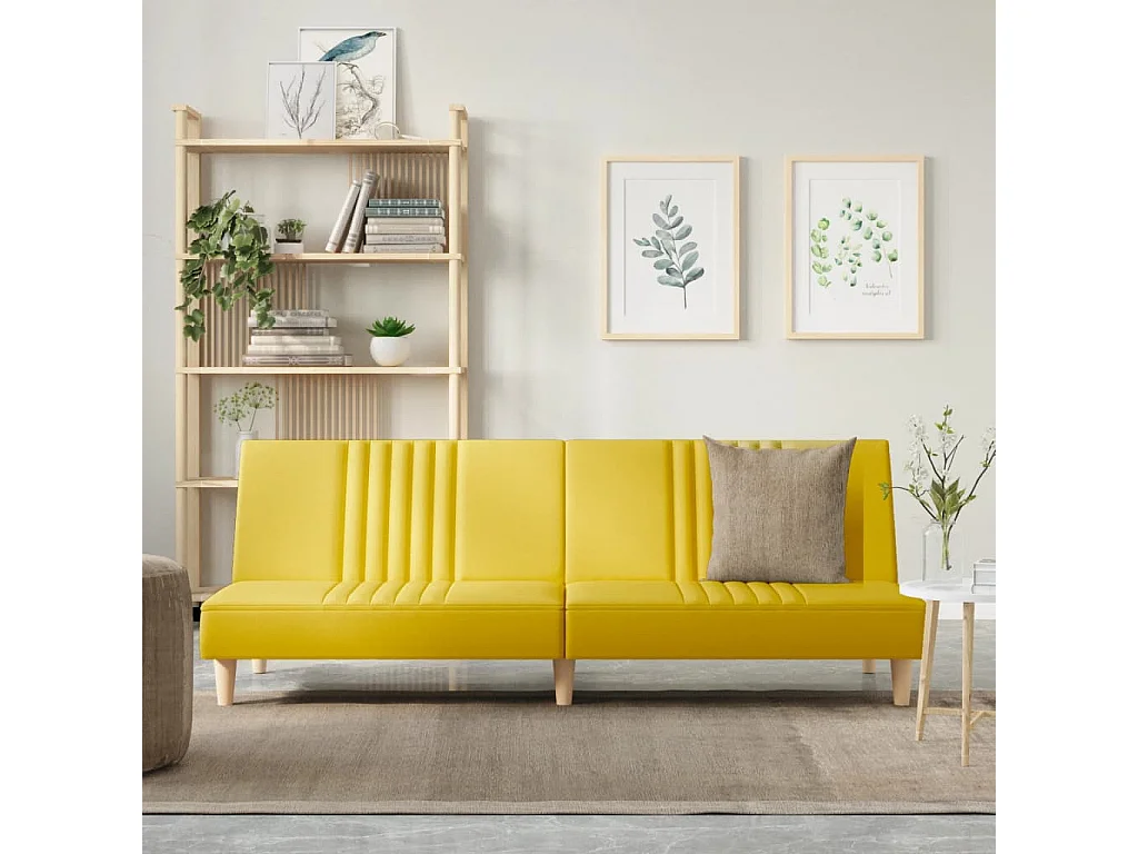 Sofá cama de tela de color amarillo claro