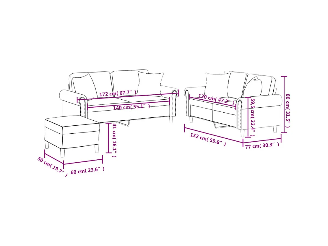 Ensemble de canapés 3 pcs avec coussins gris similicuir