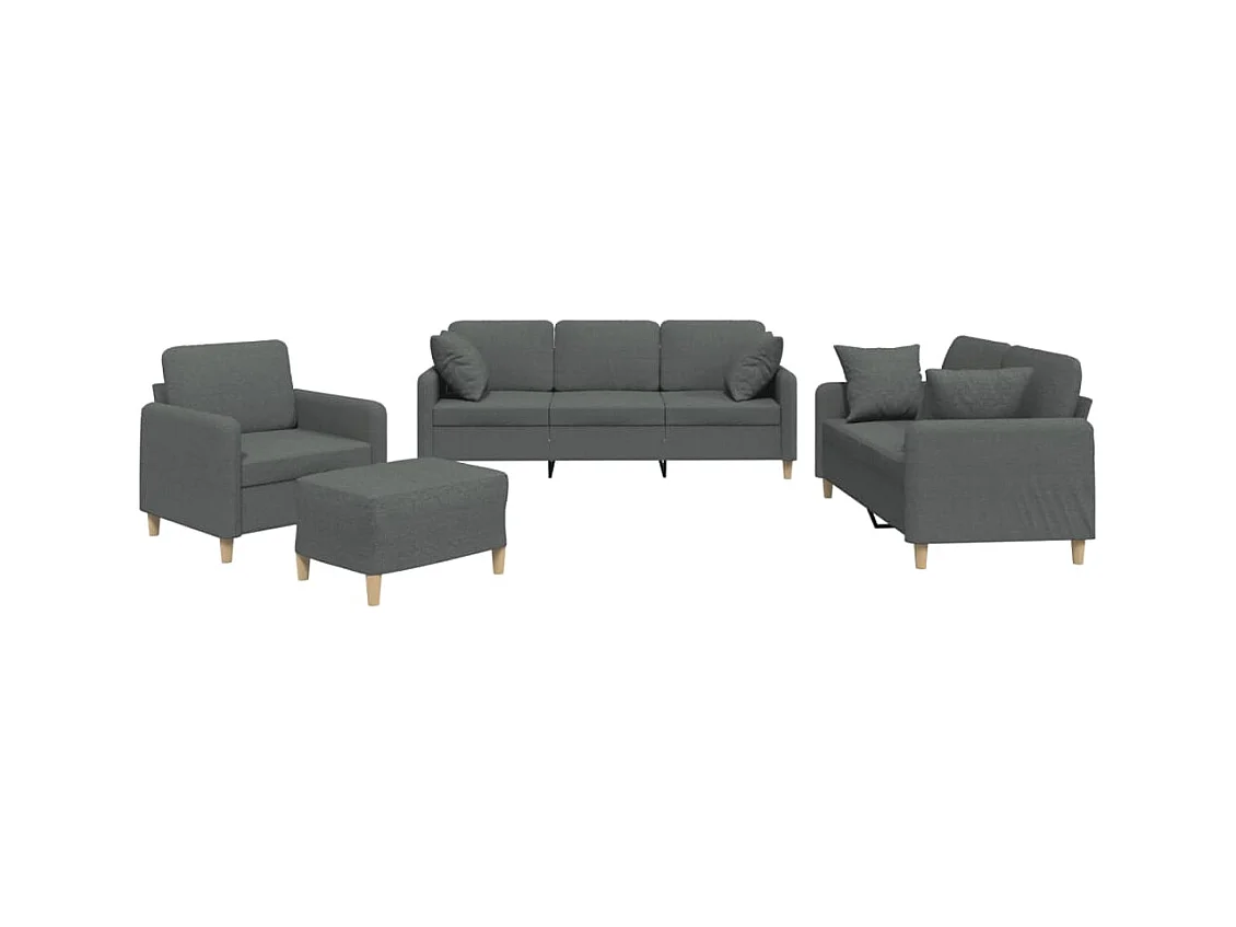 Set divano 4 pezzi cuscini grigio scuro tessuto