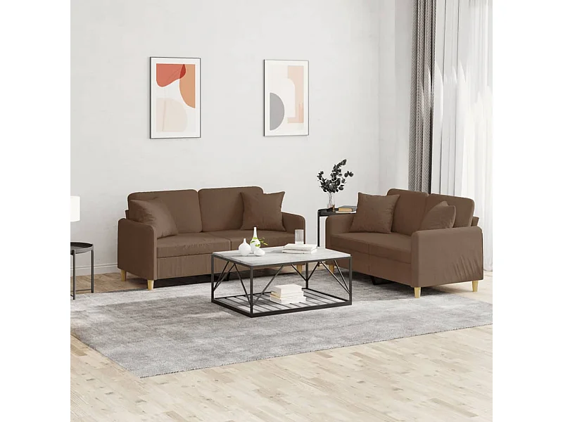 Set di 2 divani con cuscini in tessuto marrone