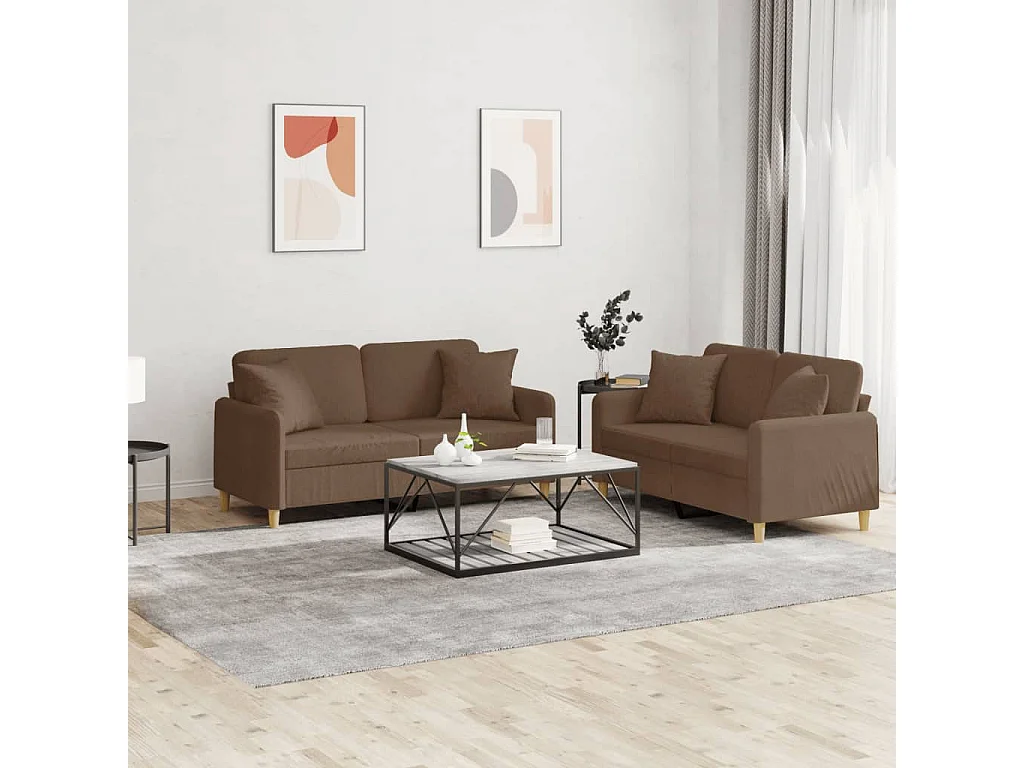 Conjunto de sofá de 2 piezas con cojines de tela marrón