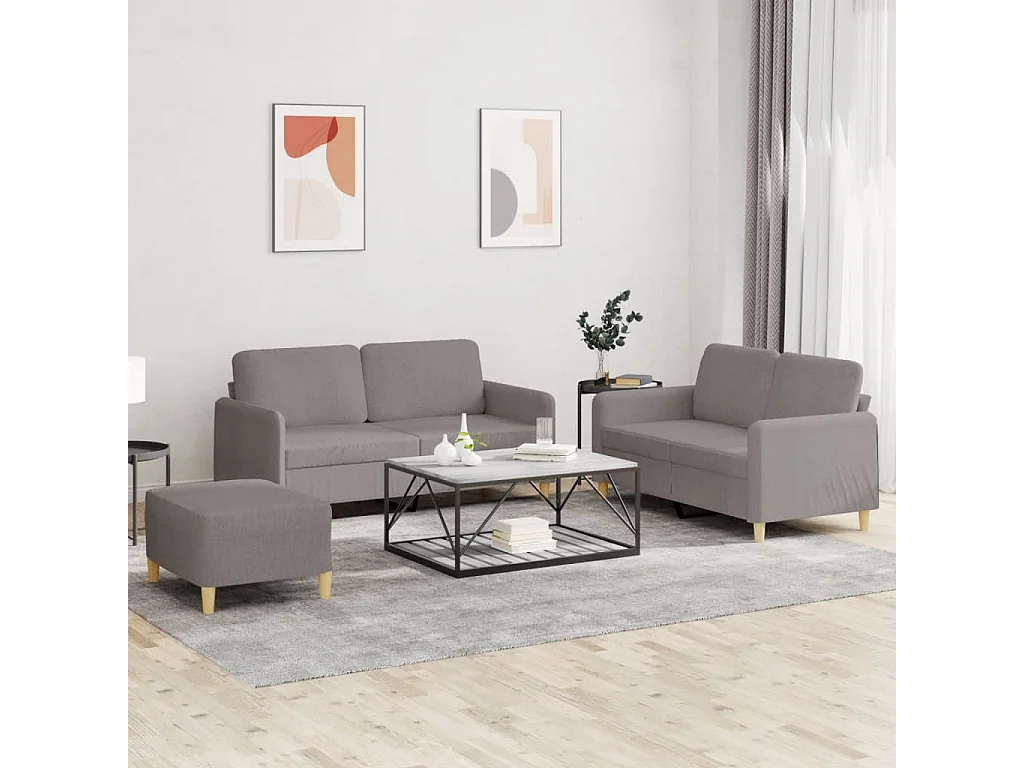 Conjunto de sofá de 3 peças com almofadas em tecido taupe
