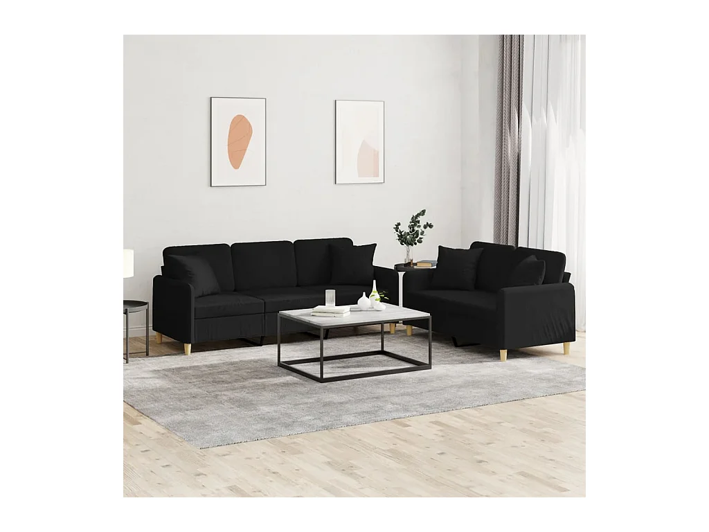 Set di 2 divani con cuscini in tessuto nero