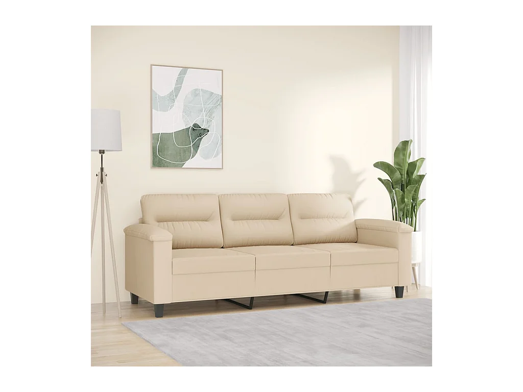 Canapé à 3 places Crème 180 cm Tissu microfibre