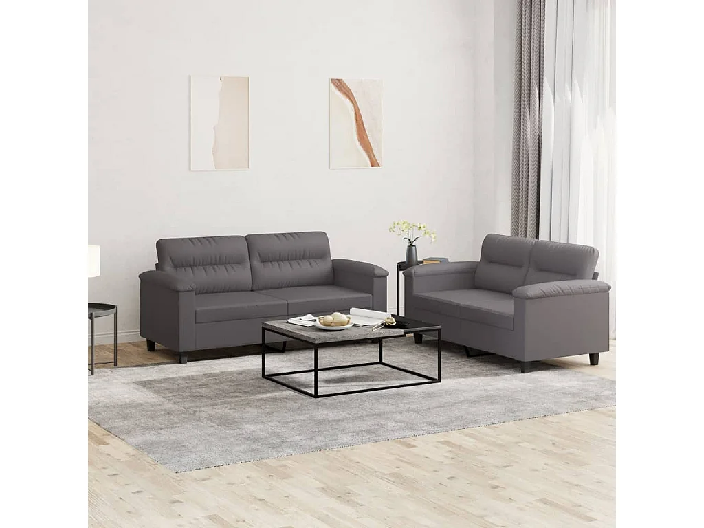 Ensemble de canapés 2 pcs avec coussins Gris Similicuir