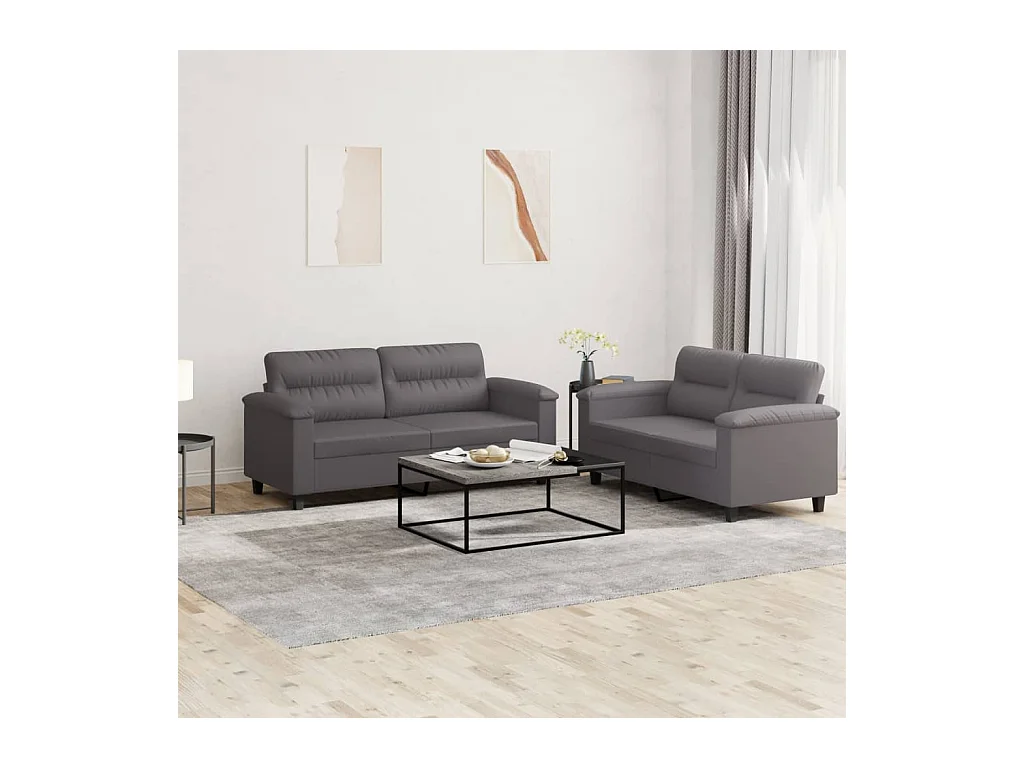 Ensemble de canapés 2 pcs avec coussins Gris Similicuir