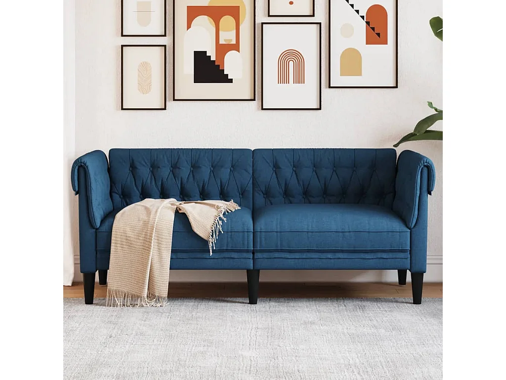 Chesterfield 2-Sitzer-Sofa blauer Stoff