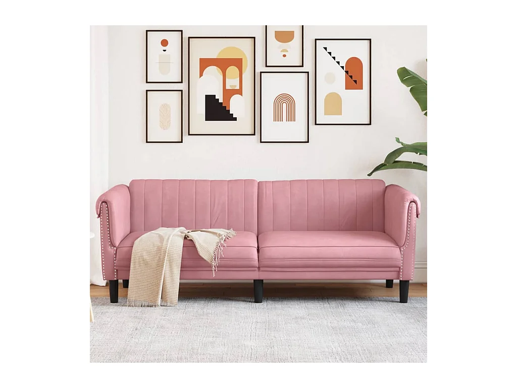Rosa 3-Sitzer-Sofa aus Samt