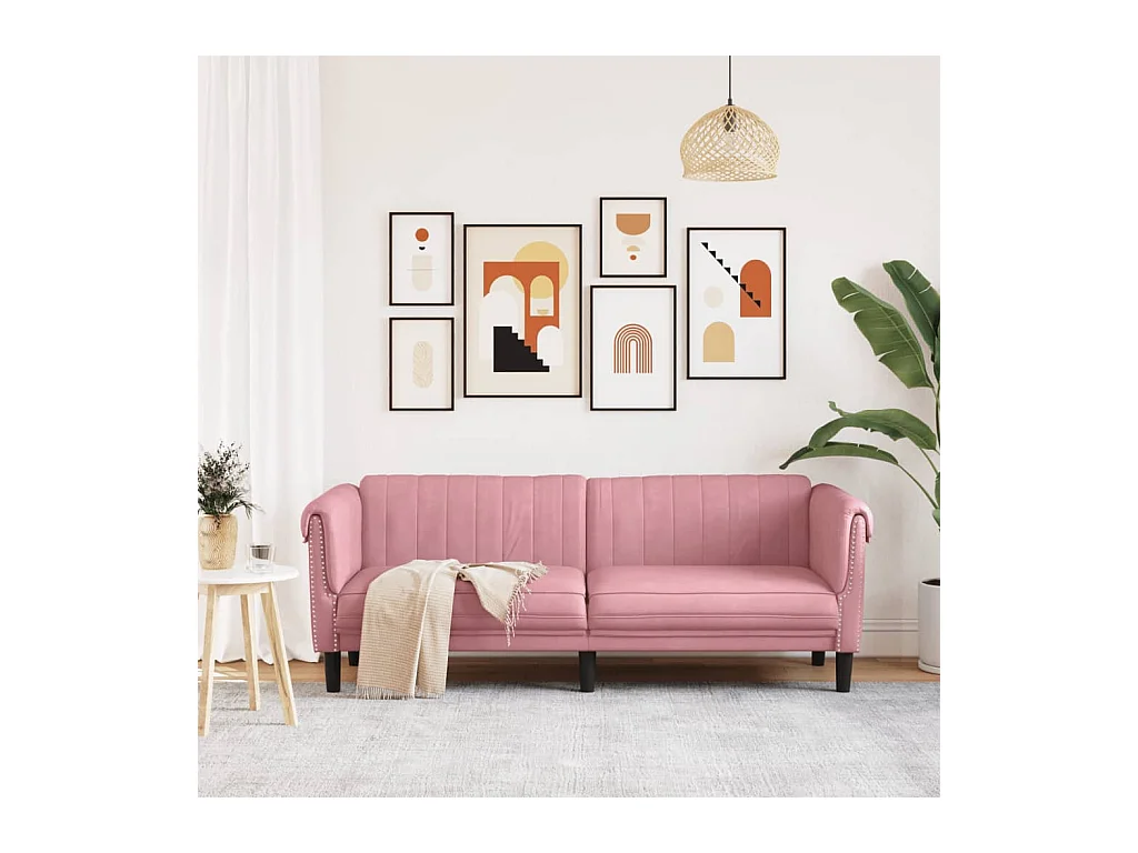 Sofá de 3 plazas de terciopelo rosa