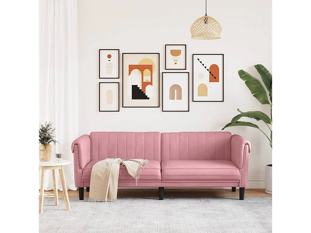 Canapé à 3 places rose velours