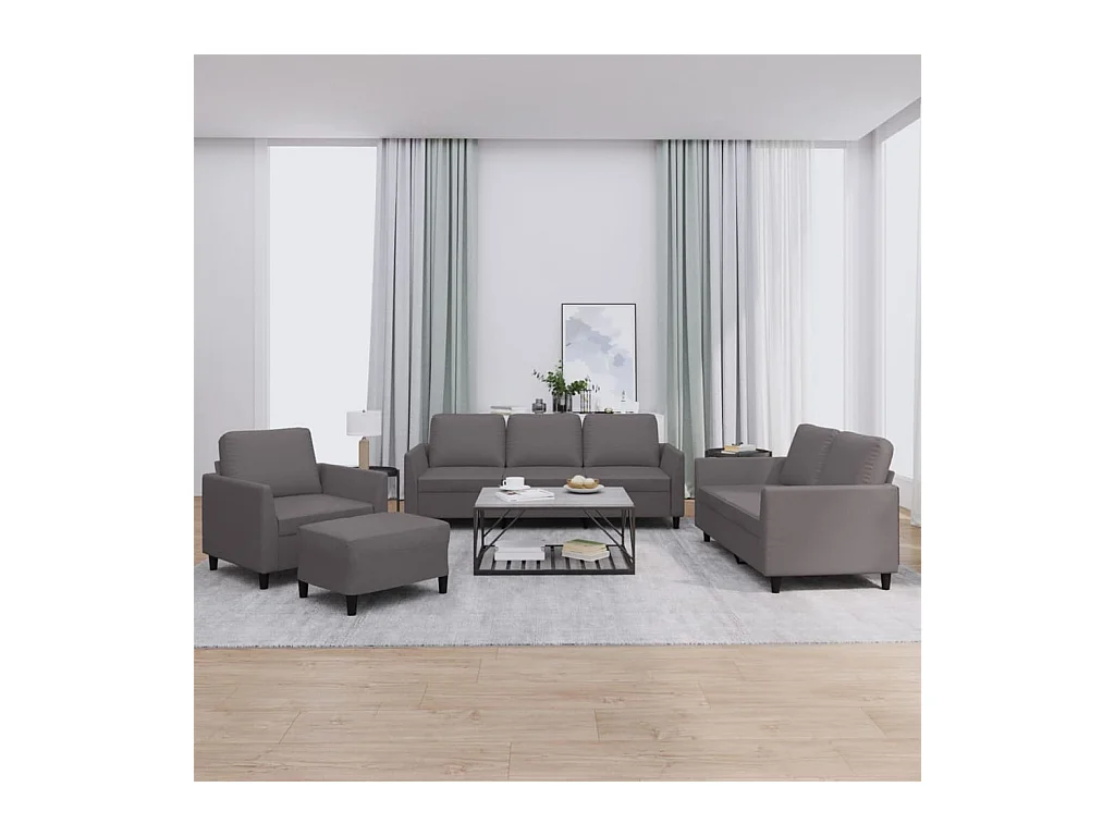 Ensemble de canapés 4 pcs avec coussins Gris Similicuir