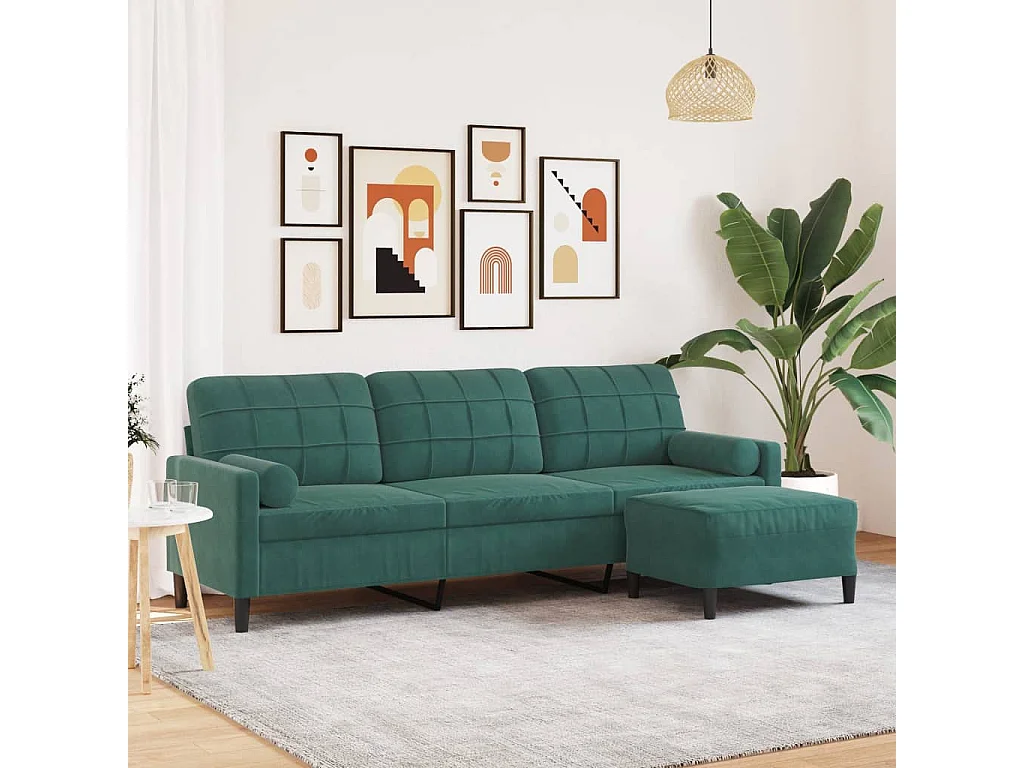 Divano 3 posti con poggiapiedi Verde scuro 210 cm Velluto