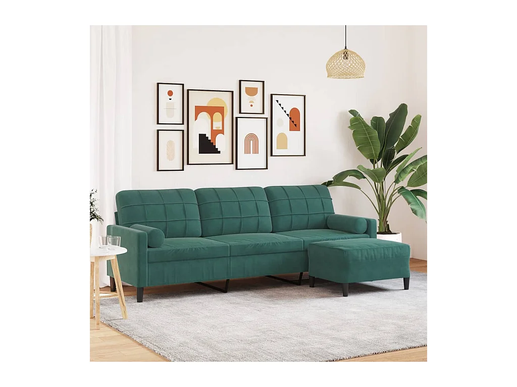 Canapé à 3 places avec repose-pieds Vert foncé 210 cm Velours