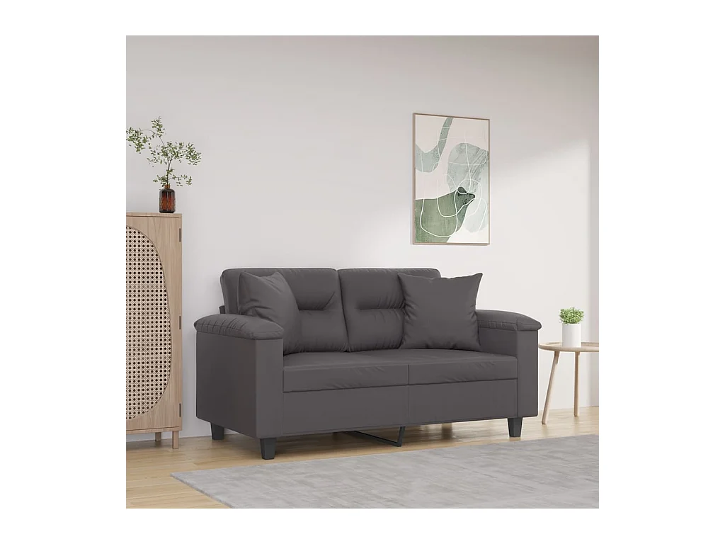 Divano 2 posti con cuscini grigi 120 cm similpelle