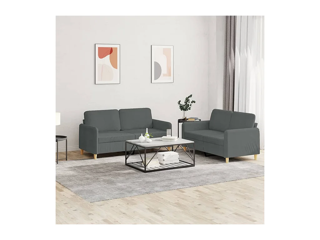 Ensemble de canapés 2 pcs avec coussins Gris foncé Tissu