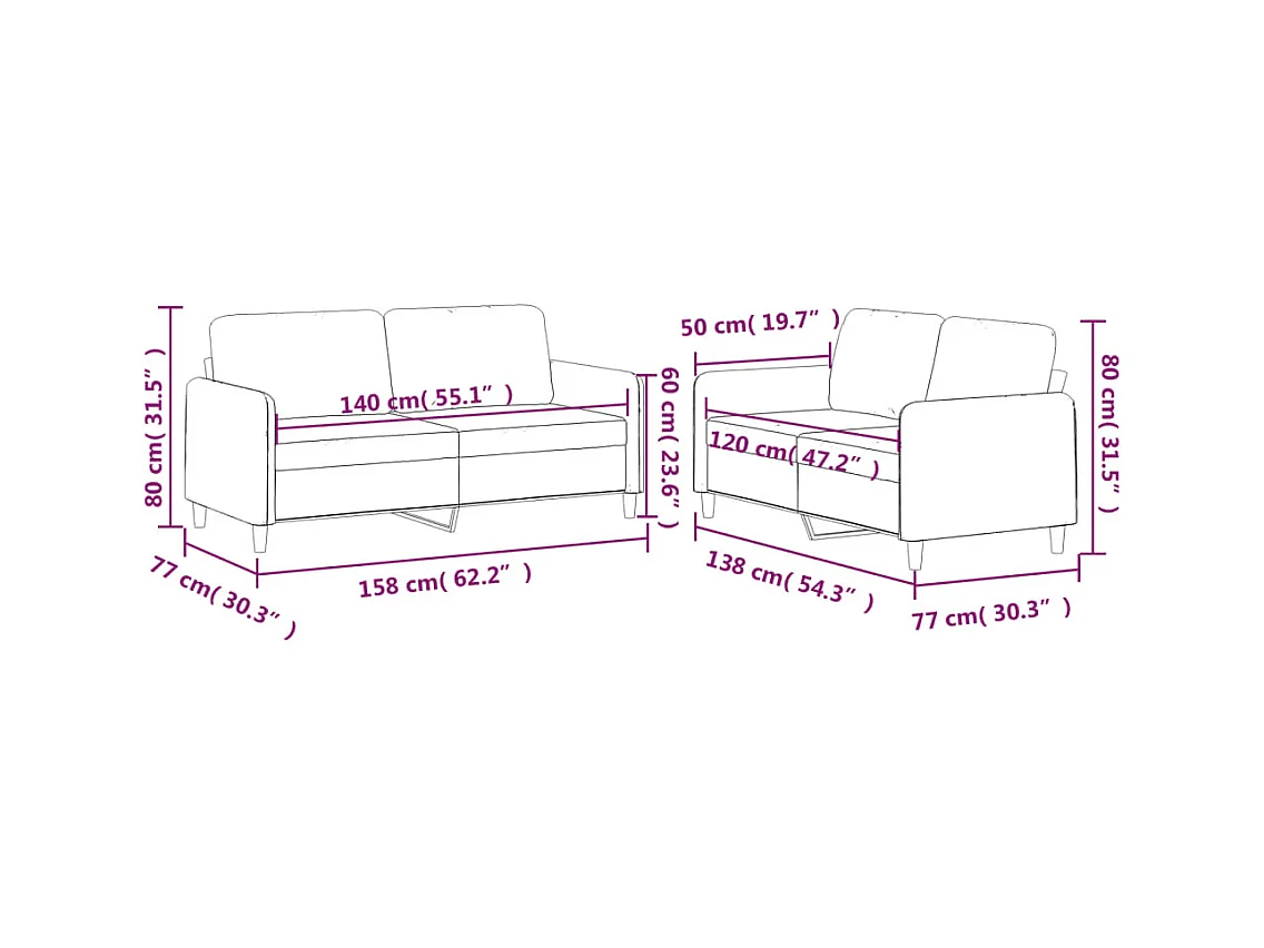 Ensemble de canapés 2 pcs avec coussins Gris foncé Tissu