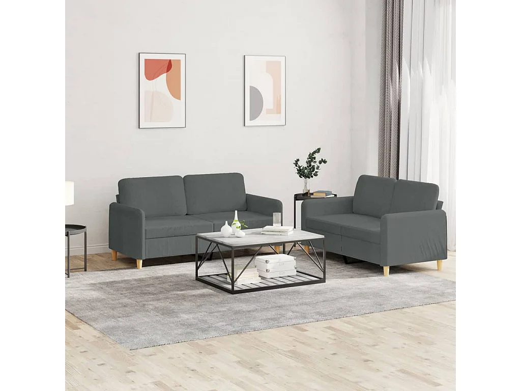 Ensemble de canapés 2 pcs avec coussins Gris foncé Tissu