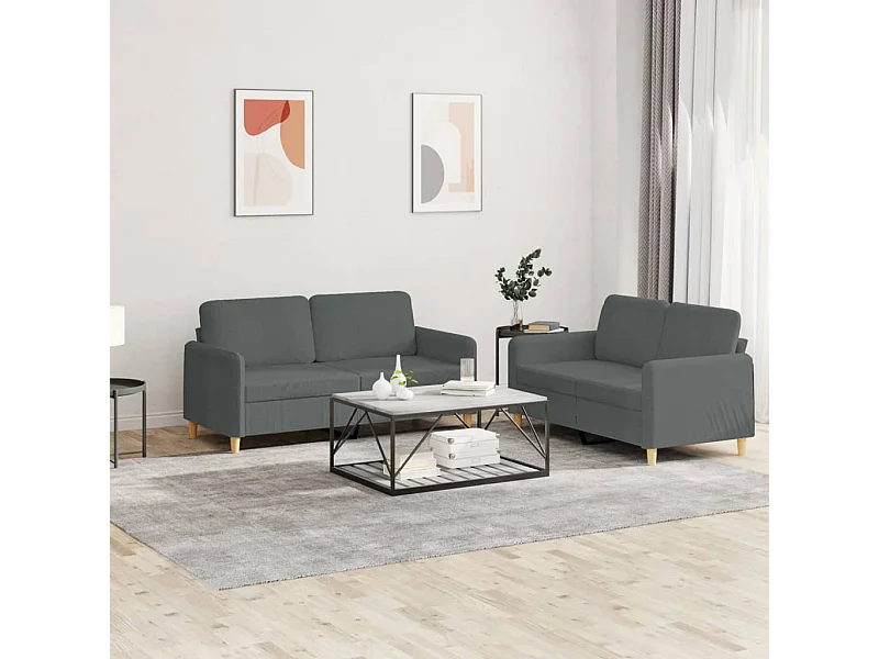 Set di 2 divani con cuscini in tessuto grigio scuro