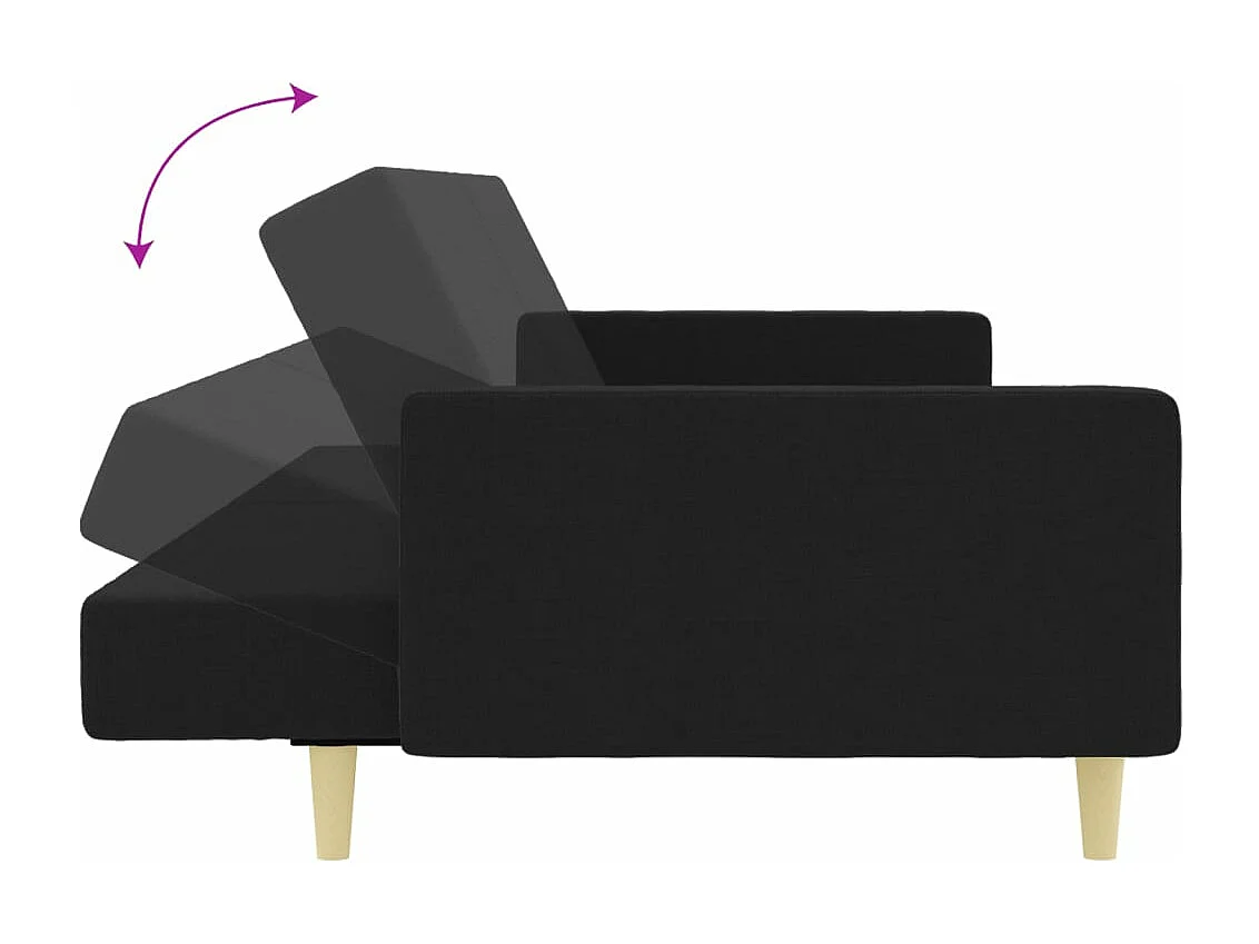 Sofá cama 2 lugares com apoio para os pés tecido preto