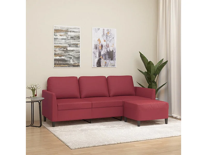 Canapé à 3 places repose-pieds Rouge bordeaux 180 cm Similicuir