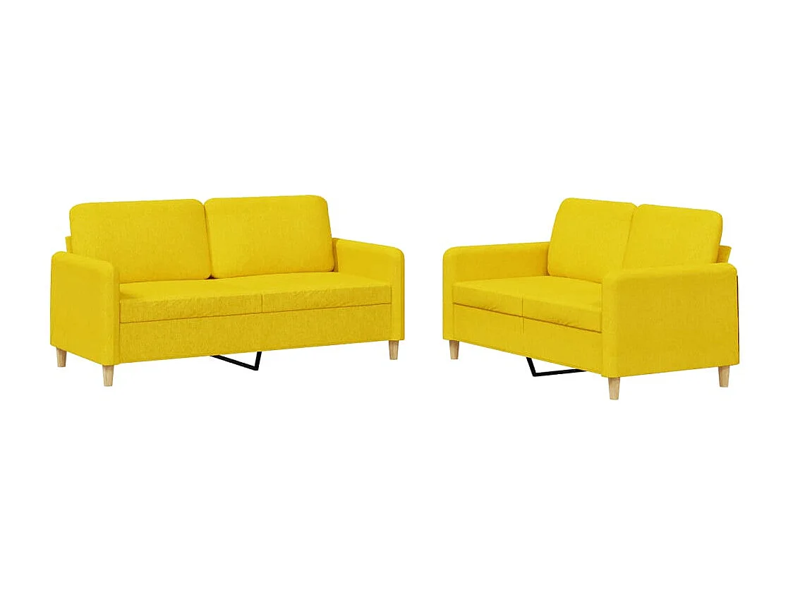 Ensemble de canapés 2 pcs avec coussins Jaune clair Tissu