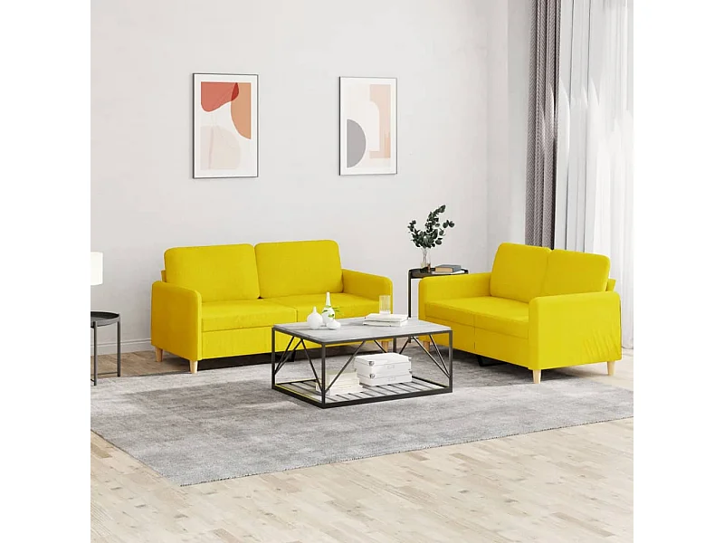 Ensemble de canapés 2 pcs avec coussins Jaune clair Tissu