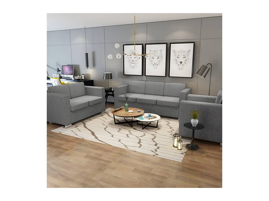 Ensemble de canapés trois pièces Tissu Gris clair