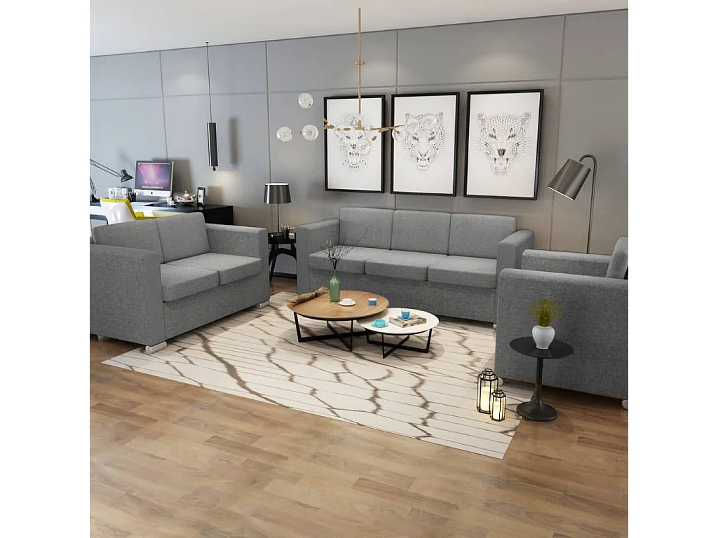 Ensemble de canapés trois pièces Tissu Gris clair