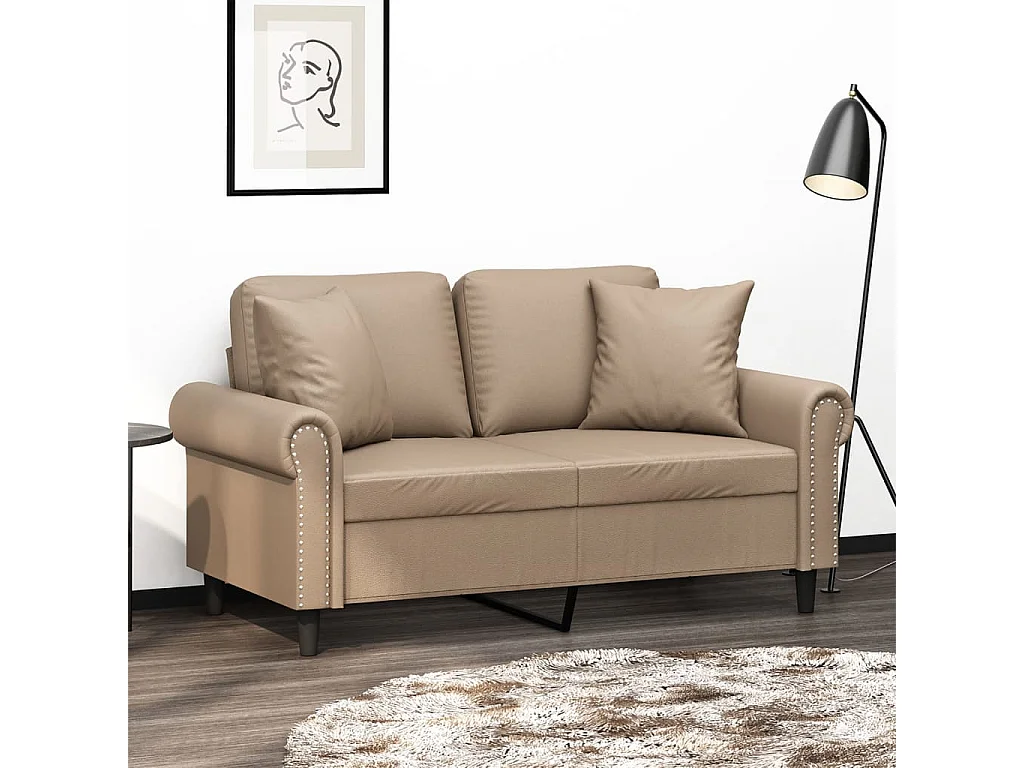 Canapé 2 places avec oreillers cappuccino 120 cm similicuir