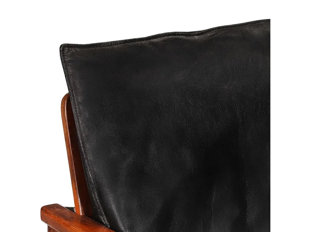 Canapé 2 places noir cuir véritable et bois d'acacia solide