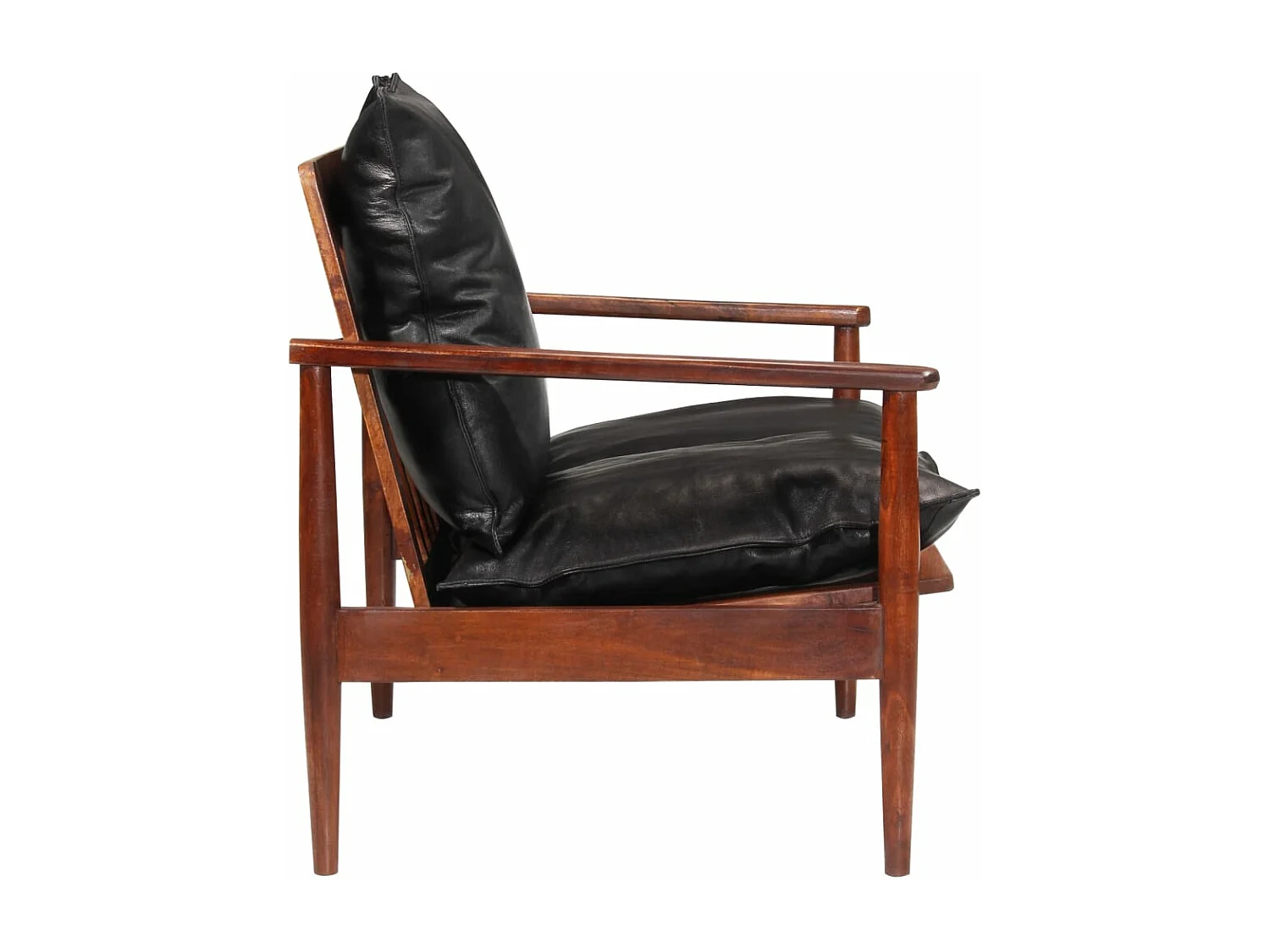 Canapé 2 places noir cuir véritable et bois d'acacia solide