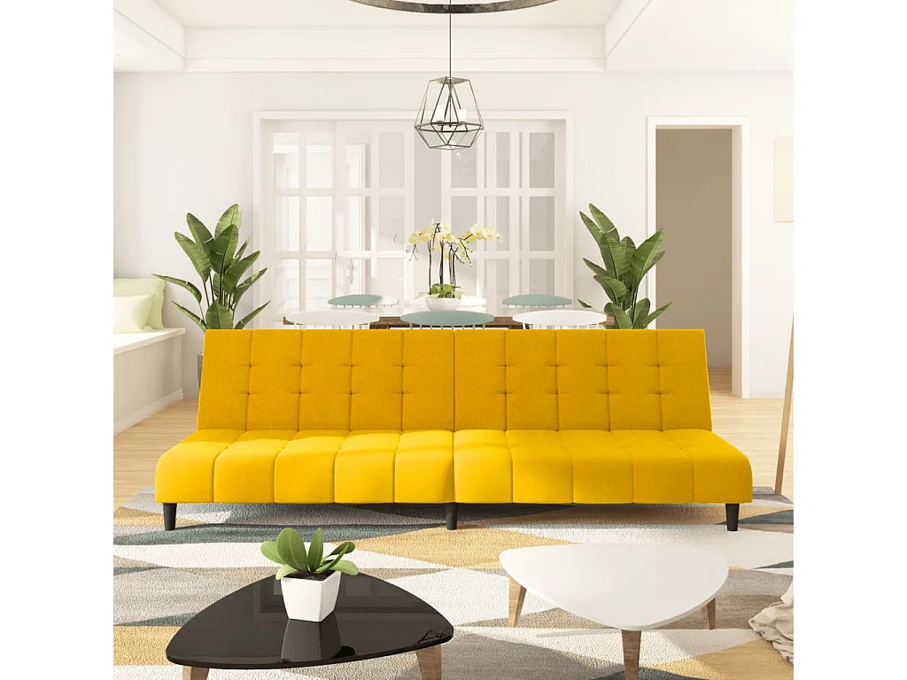 Canapé-lit 2 places jaune velours
