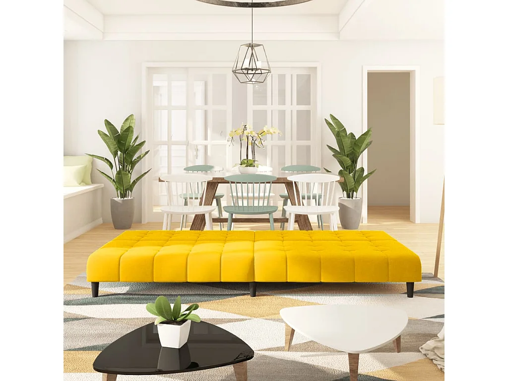 Canapé-lit 2 places jaune velours