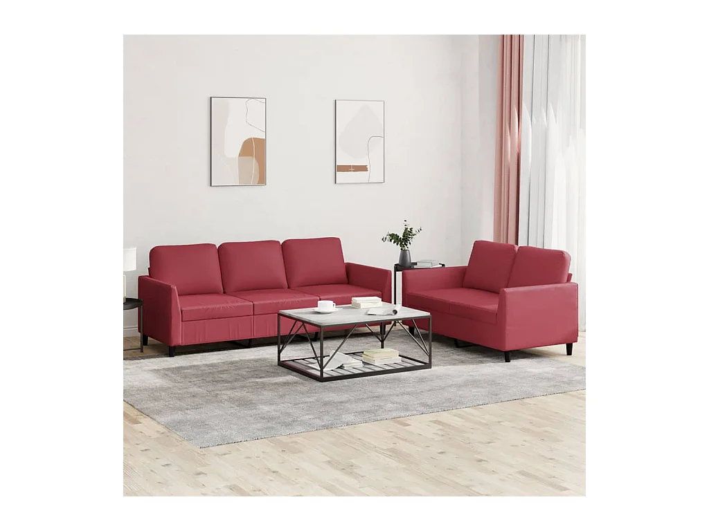Ensemble de canapés 2 pcs et coussins Rouge bordeaux Similicuir