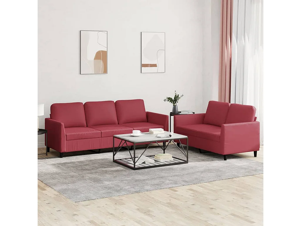 Ensemble de canapés 2 pcs et coussins Rouge bordeaux Similicuir