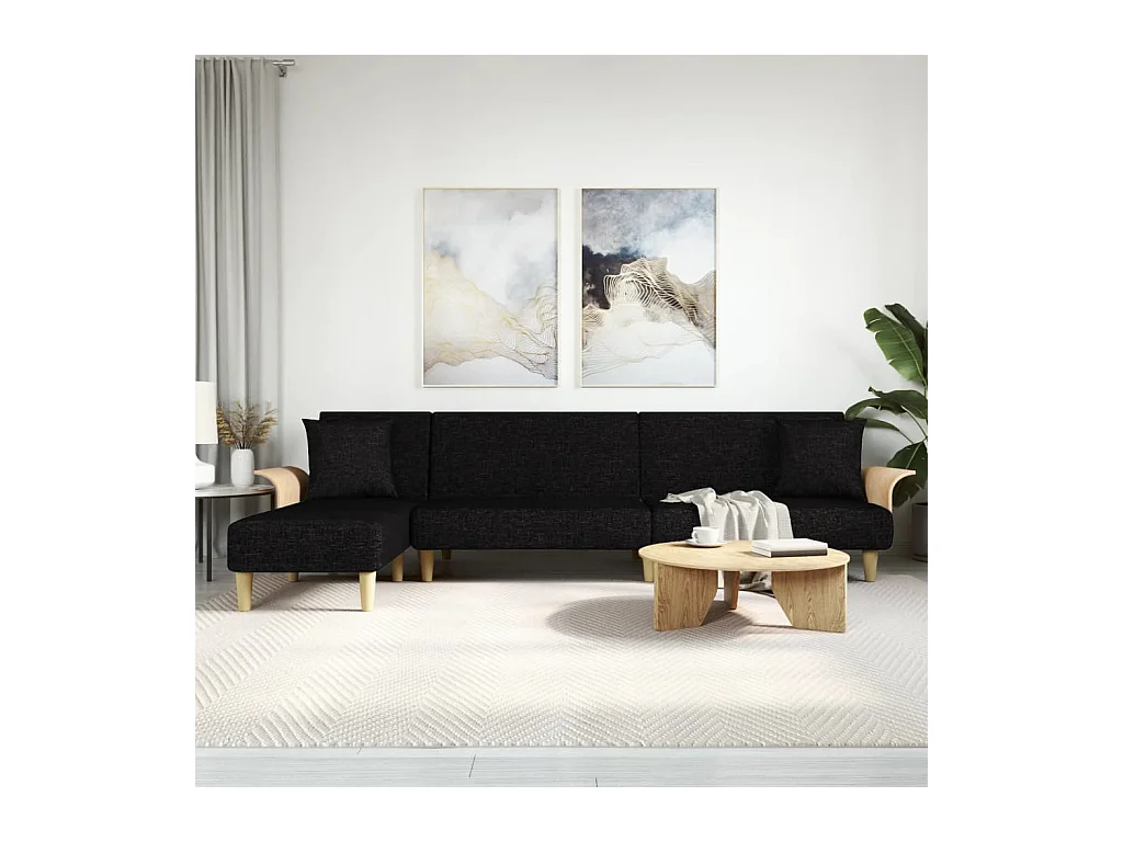 Canapé-lit en forme de L noir 279x140x70 cm tissu