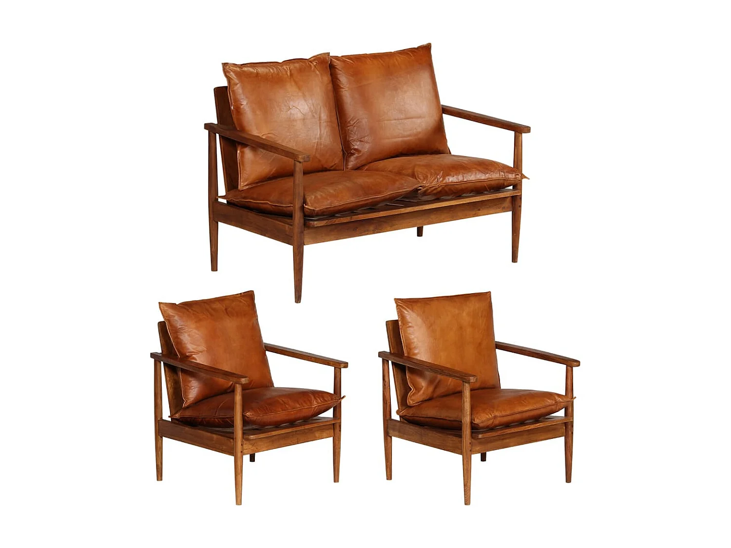 Ensemble de canapés 3 pcs Cuir véritable Bois massif d'acacia